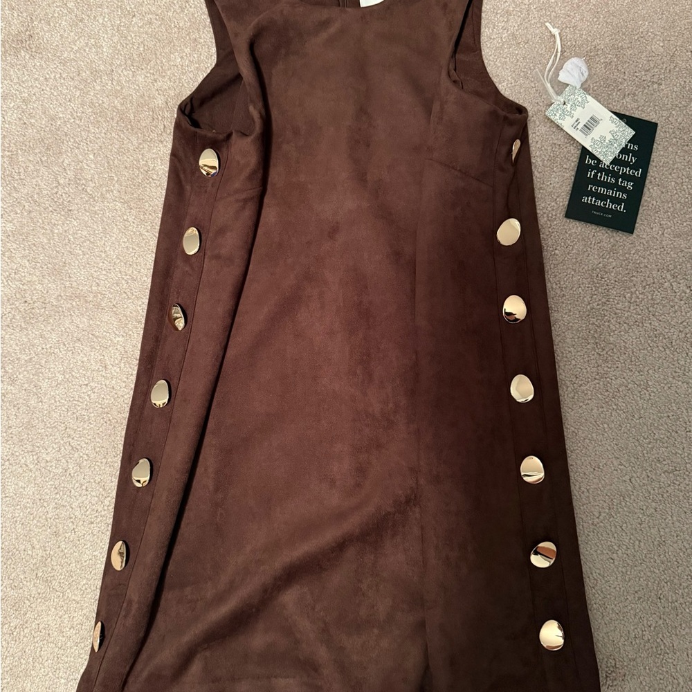 Tuckernuck Hyacinth House Chocolate Faux Suede Button Bitsy Dress XS - Picture 4 of 6